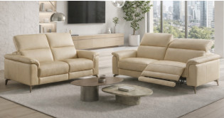 ROMANE 100% Cuir Relaxation avec têtières Electrique (en option) ou canapé Fixe