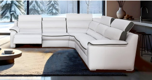 ROSIANE Canapé d'angle 100% Cuir Relaxation avec têtières Electrique (en option) ou canapé Fixe