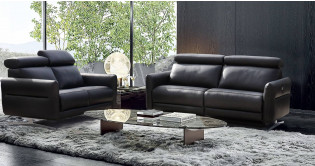 FEROE Canapé 100% Cuir Relaxation avec têtières Electrique (en option) ou canapé Fixe